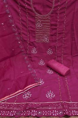 Magenta Roman silk blend Embroidered Unstitched Dress Material 3
