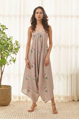Mocha brown polka dot palazzo jumpsuit 1