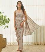 Mocha brown polka dot saree dress