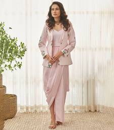 Sweet pink polka dot saree dress & blazer
