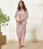 Sweet pink polka dot saree dress & blazer