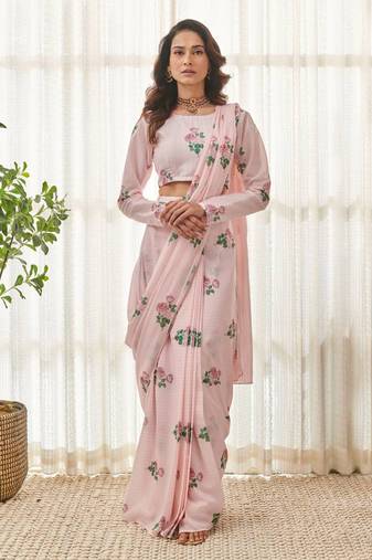 Sweet pink ready saree set