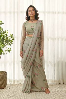 Moss green ready saree set 1