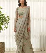 Moss green ready saree set