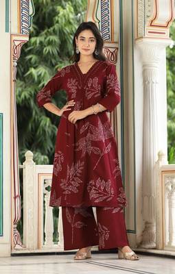 Maroon cotton hand work kurti with palazzo 1