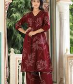 Maroon cotton hand work kurti with palazzo