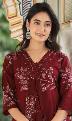 Maroon cotton hand work kurti with palazzo 2