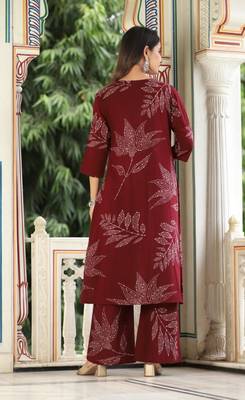 Maroon cotton hand work kurti with palazzo 4