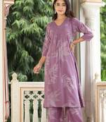 Lavender cotton hand work (cord-set) anarkali kurti plazzo set