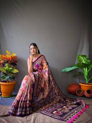 Indiatellme Women Peach Cotton Saree And Printed Work Rich Pallu Saree With Blouse 3