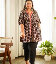 Black block print peplum set