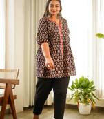 Black block print peplum set