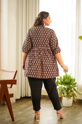 Black block print peplum set 5