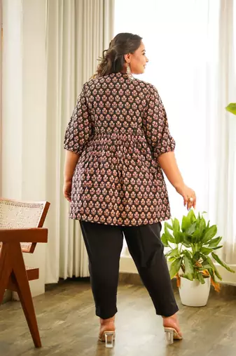 Black block print peplum set