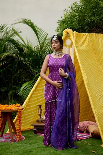 Purple bhandhani sharara set