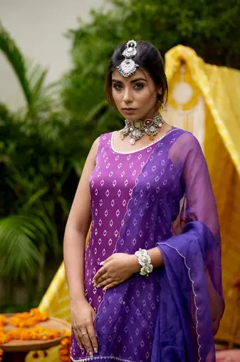 Purple bhandhani sharara set