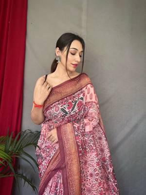 Indiatellme Women Maroon Cotton Saree And Printed Work Rich Pallu Saree With Blouse  2