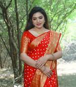 Bandhej kanjivaram silk blend Saree Bandhej With Kanjivaram Border With Zari Weaving Rich Pallu Saree