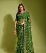 Designer georgette printed and lace work saree with blouse piece