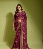 Designer georgette printed and lace work saree with blouse piece