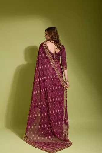 Designer georgette printed and lace work saree with blouse piece