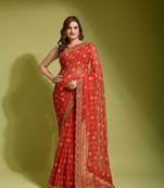 Designer georgette printed and lace work saree with blouse piece