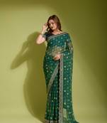 Designer georgette printed and lace work saree with blouse piece