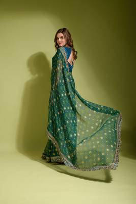 Designer georgette printed and lace work saree with blouse piece 2