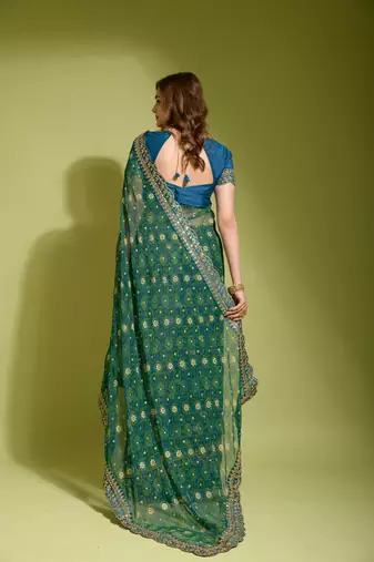 Designer georgette printed and lace work saree with blouse piece