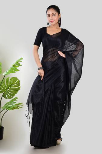 Aakar black handloom tissue saree with unstitched blouse piece
