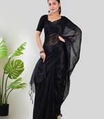 Aakar black handloom tissue saree with unstitched blouse piece