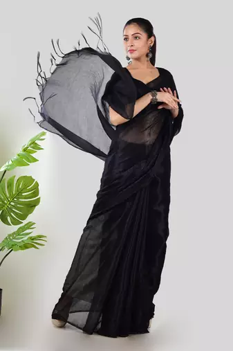 Aakar black handloom tissue saree with unstitched blouse piece