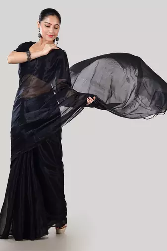 Aakar black handloom tissue saree with unstitched blouse piece