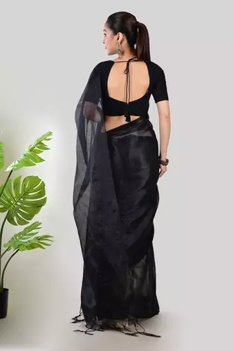 Aakar black handloom tissue saree with unstitched blouse piece