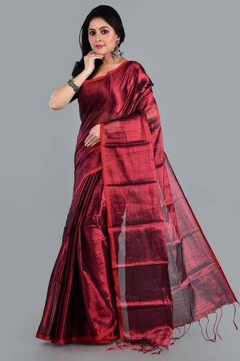 Aakar red handloom tissue saree with unstitched blouse piece