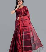 Aakar red handloom tissue saree with unstitched blouse piece