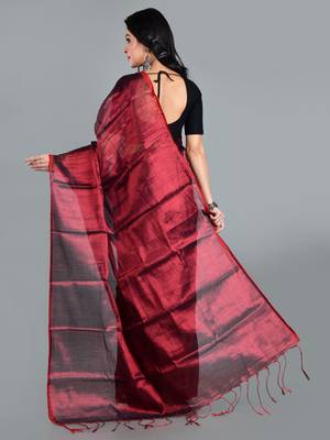 Aakar red handloom tissue saree with unstitched blouse piece 3