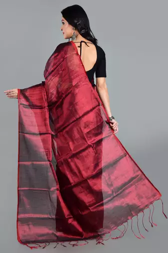 Aakar red handloom tissue saree with unstitched blouse piece