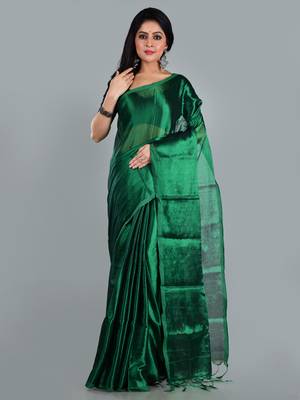 Aakar bottel green handloom tissue saree with unstitched blouse piece 1