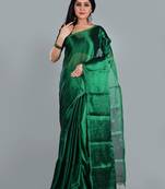Aakar bottel green handloom tissue saree with unstitched blouse piece
