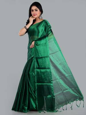 Aakar bottel green handloom tissue saree with unstitched blouse piece 2
