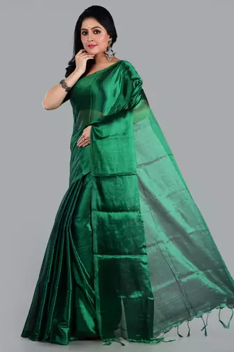 Aakar bottel green handloom tissue saree with unstitched blouse piece