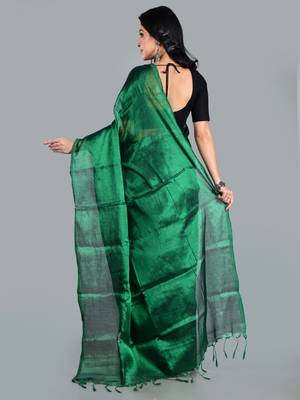Aakar bottel green handloom tissue saree with unstitched blouse piece 3