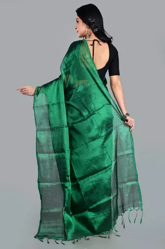 Aakar bottel green handloom tissue saree with unstitched blouse piece
