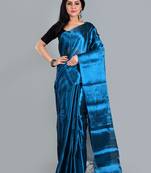 Aakar turquoise blue handloom tissue saree with unstitched blouse piece