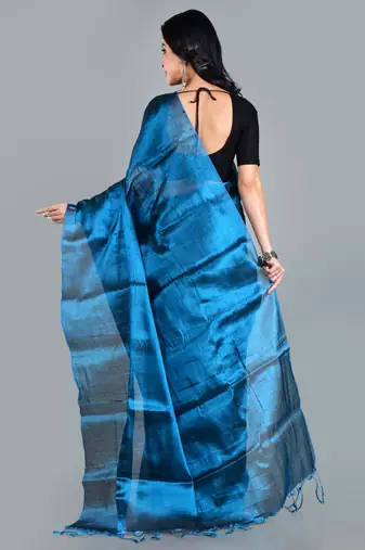 Aakar turquoise blue handloom tissue saree with unstitched blouse piece
