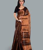 Aakar copper handloom tissue saree with unstitched blouse piece