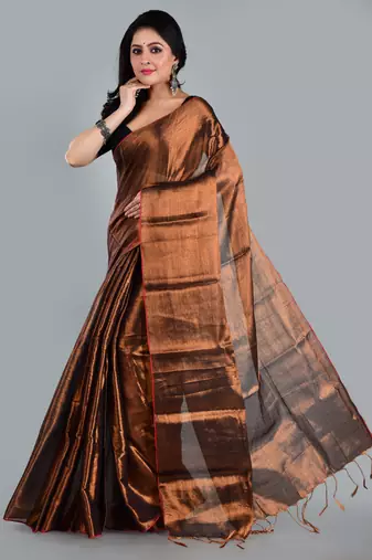 Aakar copper handloom tissue saree with unstitched blouse piece