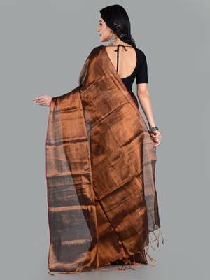 Aakar copper handloom tissue saree with unstitched blouse piece 3