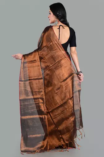 Aakar copper handloom tissue saree with unstitched blouse piece